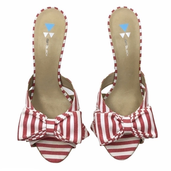 DANIBLACK Bow Heels Striped Patriotic Preppy Minnie Mouse Pinup Style Size 7 - Picture 3 of 16